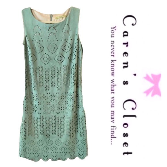 Gianni Bini Lazer Cut Mint Green Faux Suede Shift Dress - Picture 2 of 9